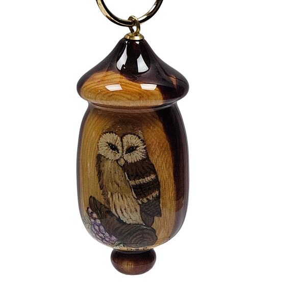 RARE Vintage Signed Hand-painted Ceramic Owl Acorn Christmas Ornament Holiday - Picture 3 of 6